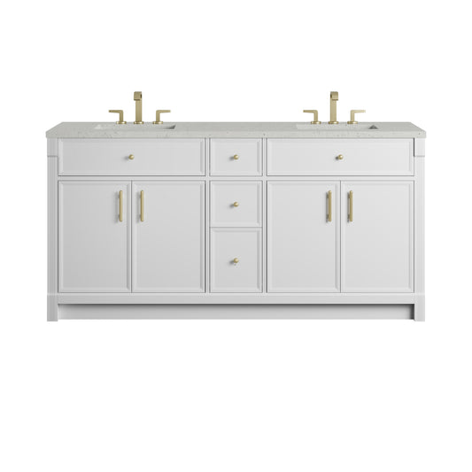 James Martin Vanities Bellshire 72" Bright White Double Vanity With 3 CM Lime Delight Silestone Top