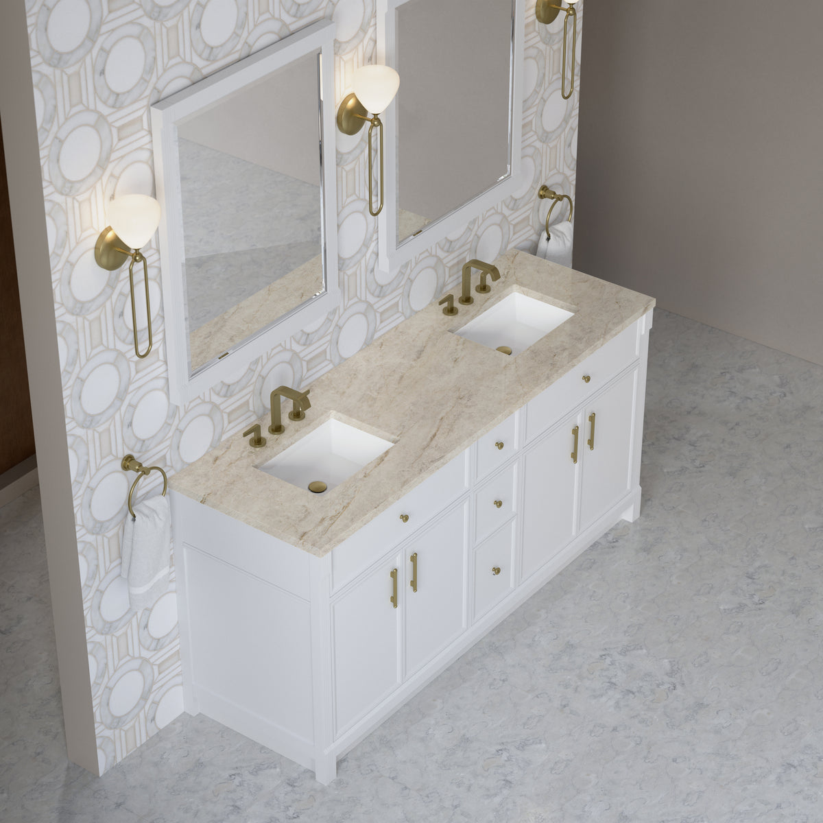 James Martin Vanities Bellshire 72" Bright White Double Vanity With 3 CM Tajnar Eclos Top