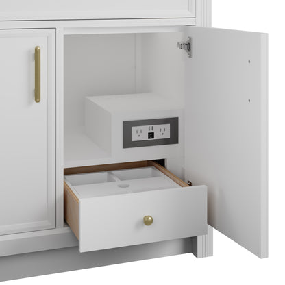 James Martin Vanities Bellshire 96" Bright White Dual Vanity Set With 3 cm Tajnar Eclos Top and 24" Make-Up Counter