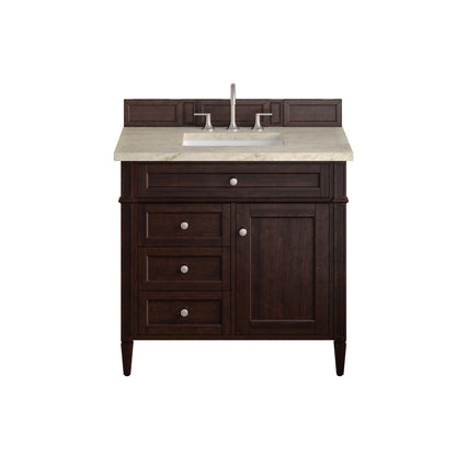 James Martin Vanities Brittany 36" Burnished Mahogany Single Vanity With 3 CM Tajnar Eclos Top