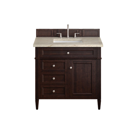 James Martin Vanities Brittany 36" Burnished Mahogany Single Vanity With 3 CM Tajnar Eclos Top