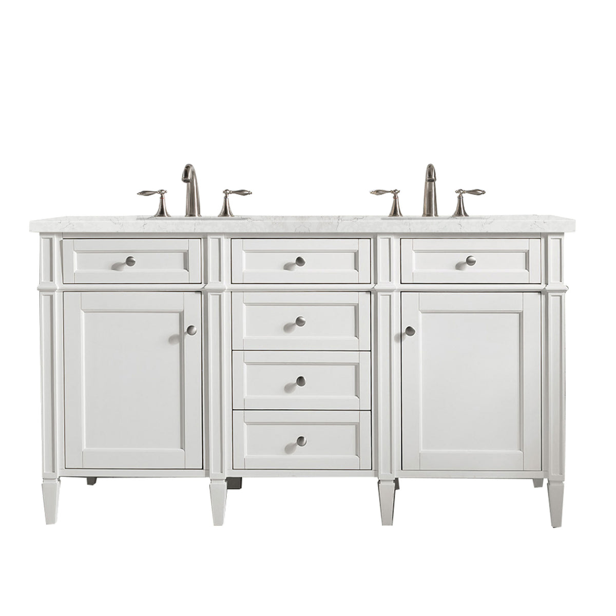 James Martin Vanities Brittany 60" Bright White Vanity Double Vanity With 3 CM Eternal Jasmine Pearl Silestone Top and FreePower Wireless Charger