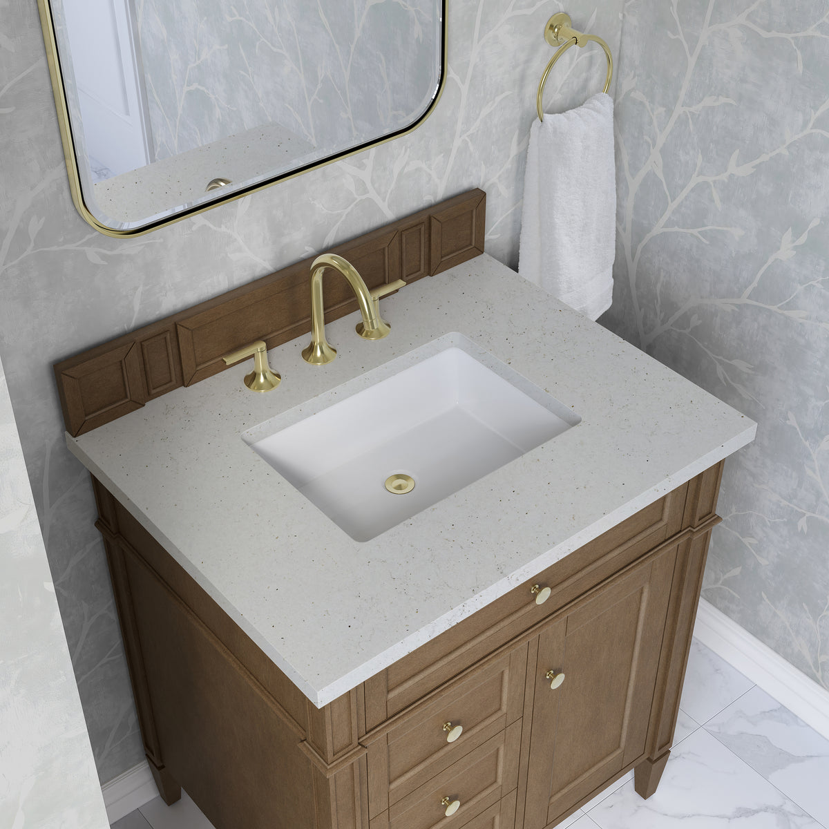 James Martin Vanities Brittany 30" Pecan Single Vanity With 3 CM Lime Delight Silestone Top