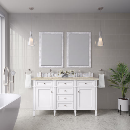 James Martin Vanities Brittany 60" Bright White Double Vanity With 3 CM Tajnar Eclos Top