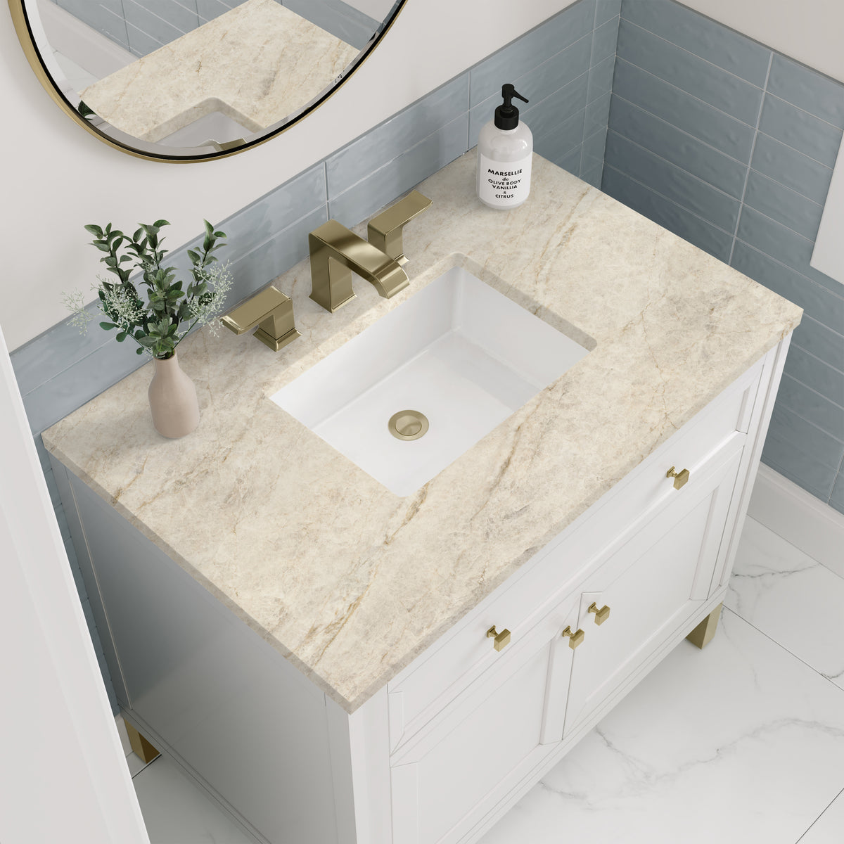 James Martin Vanities Chicago 36" Glossy White Single Vanity With 3 CM Tajnar Eclos Top