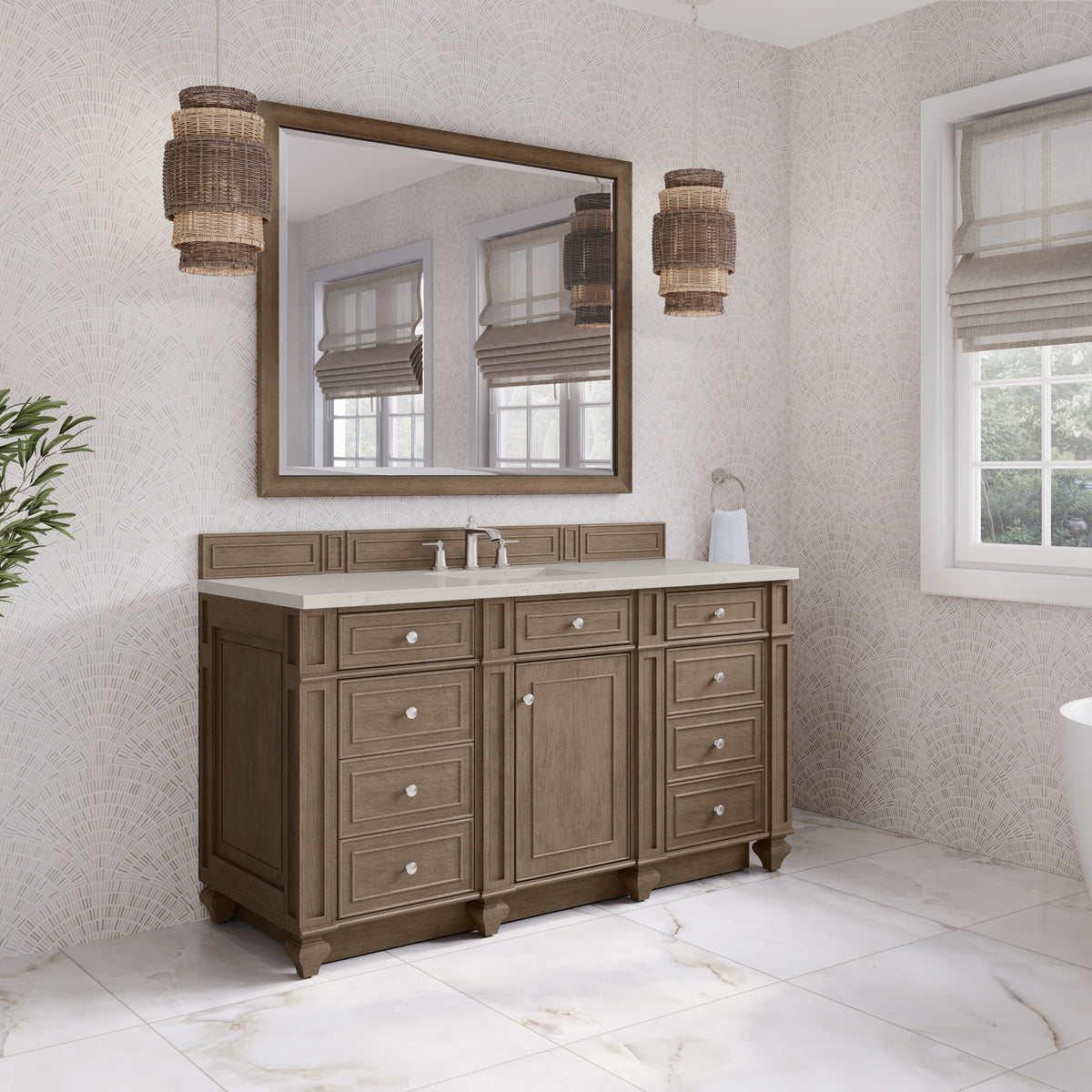 James Martin Vanities Bristol 60" Whitewashed Walnut Single Vanity With 3 CM Siberian Silestone Top