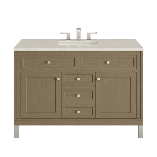 James Martin Vanities Chicago 48" Walnut Whisper Single Vanity With 3 CM Siberian Silestone Top and FreePower Wireless Charger