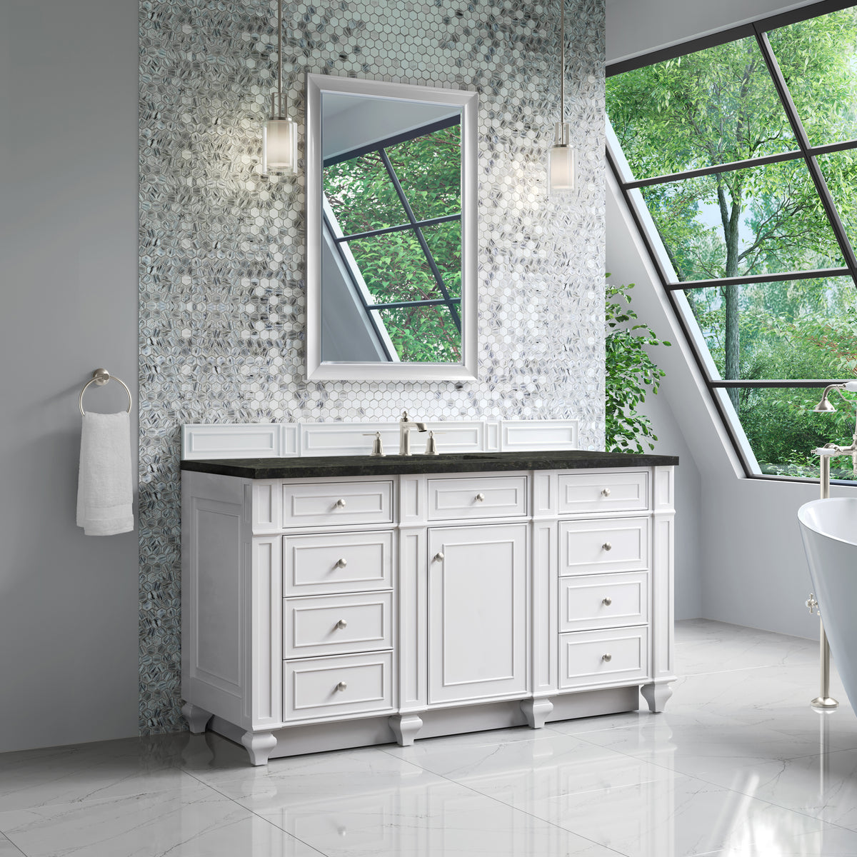 James Martin Vanities Bristol 60" Bright White Single Vanity With 3 CM Phantome Eclos Top