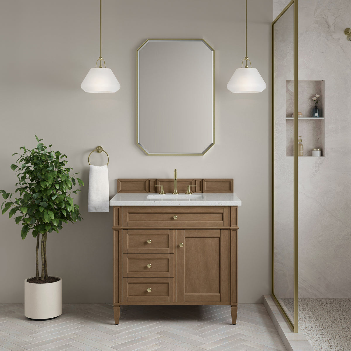 James Martin Vanities Brittany 36" Pecan Single Vanity With 3 CM Lime Delight Silestone Top