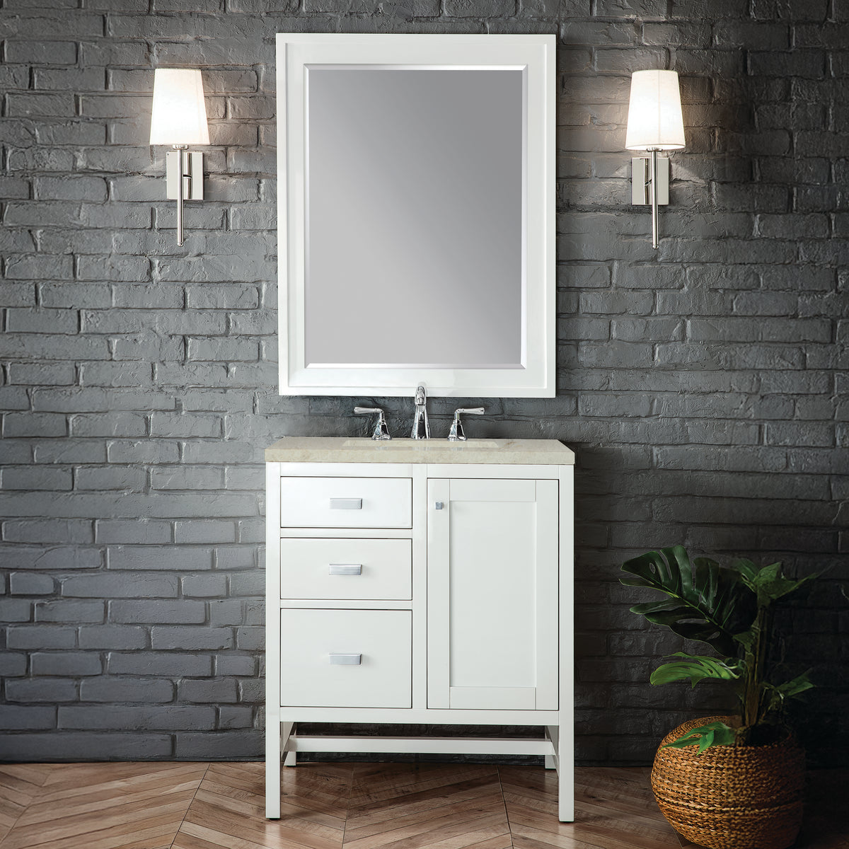 James Martin Vanities Addison 30" Glossy White Single Vanity With 3 CM Tajnar Eclos Top