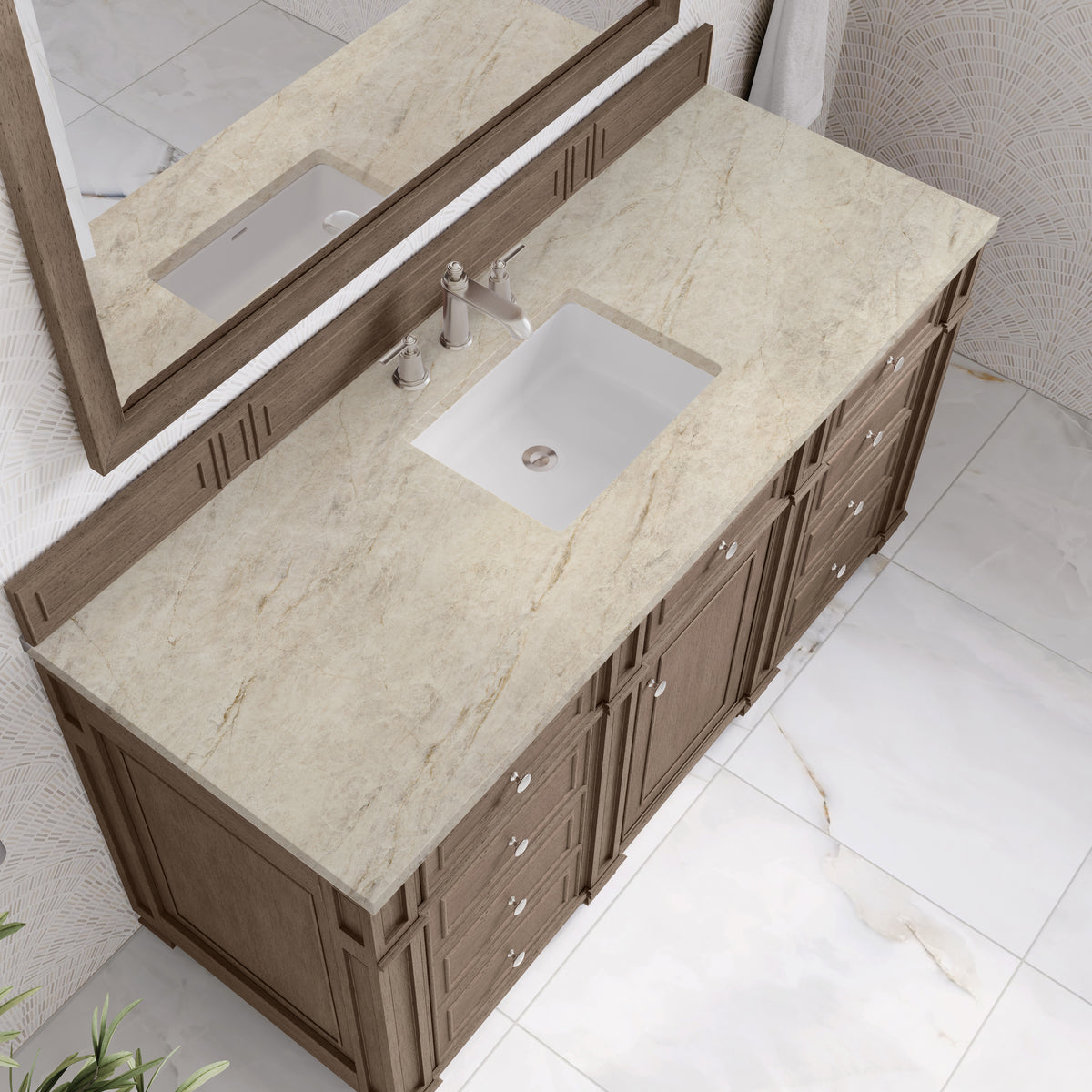 James Martin Vanities Bristol 60" Whitewashed Walnut Single Vanity With 3 CM Tajnar Eclos Top