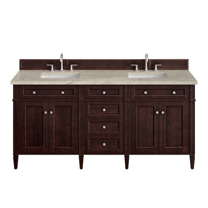 James Martin Vanities Brittany 72" Burnished Mahogany Double Vanity With 3 CM Tajnar Eclos Top and FreePower Wireless Charger