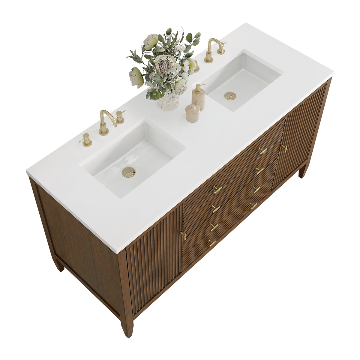 James Martin Vanities Myrrin 60" Mid-Century Walnut Double Vanity Mid