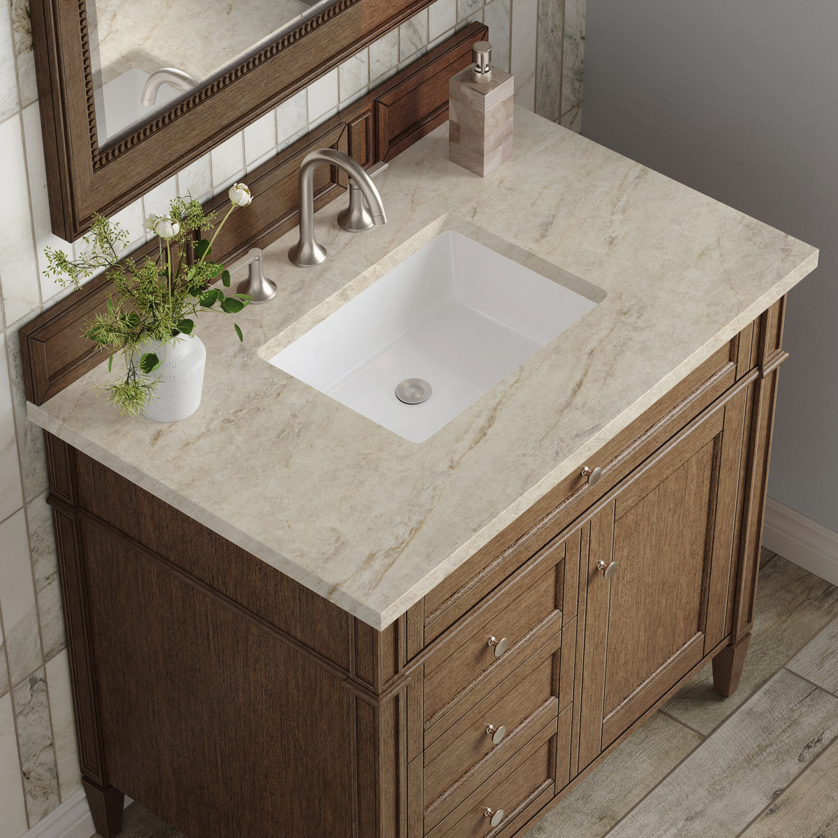 James Martin Vanities Brittany 36" Saddle Brown Single Vanity With 3 CM Tajnar Eclos Top