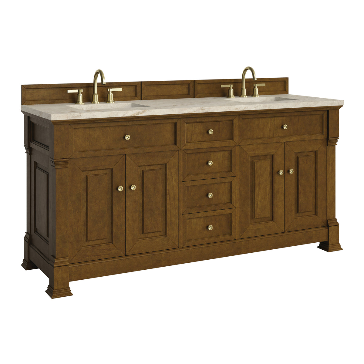 James Martin Vanities Brookfield 72" Honey Oak Double Vanity With 3 CM Tajnar Eclos Top and FreePower Wireless Charger