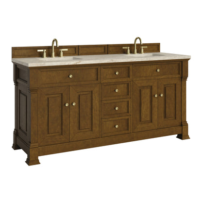 James Martin Vanities Brookfield 72" Honey Oak Double Vanity With 3 CM Tajnar Eclos Top and FreePower Wireless Charger