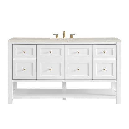 James Martin Vanities Breckenridge 60" Bright White Single Vanity With 3cm Siberian Silestone Top and FreePower Wireless Charger