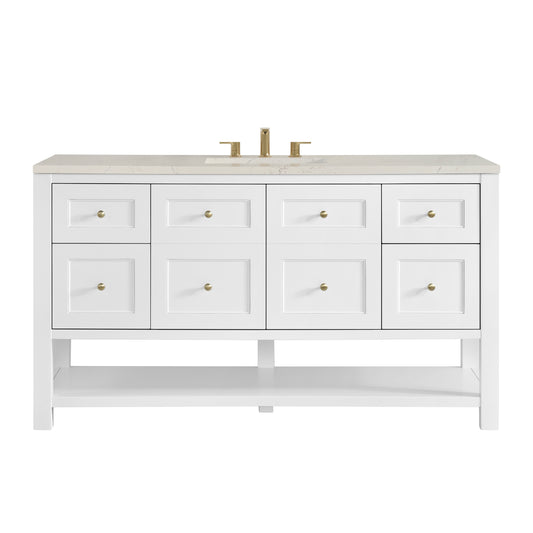James Martin Vanities Breckenridge 60" Bright White Single Vanity With 3cm Siberian Silestone Top and FreePower Wireless Charger