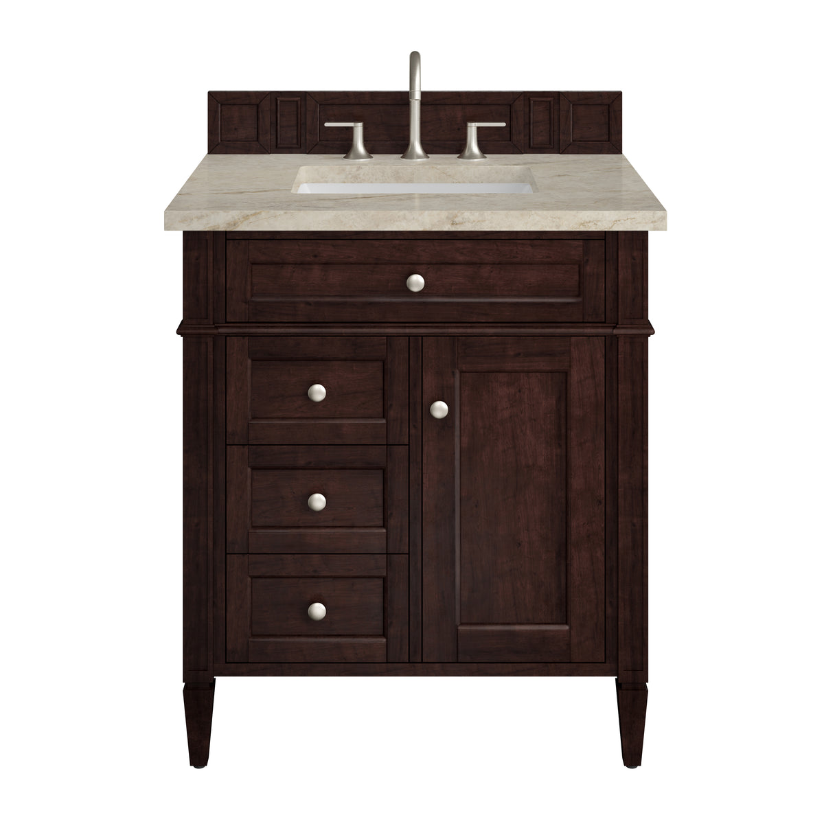 James Martin Vanities Brittany 30" Burnished Mahogany Single Vanity With 3 CM Tajnar Eclos Top