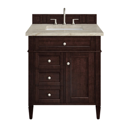 James Martin Vanities Brittany 30" Burnished Mahogany Single Vanity With 3 CM Tajnar Eclos Top