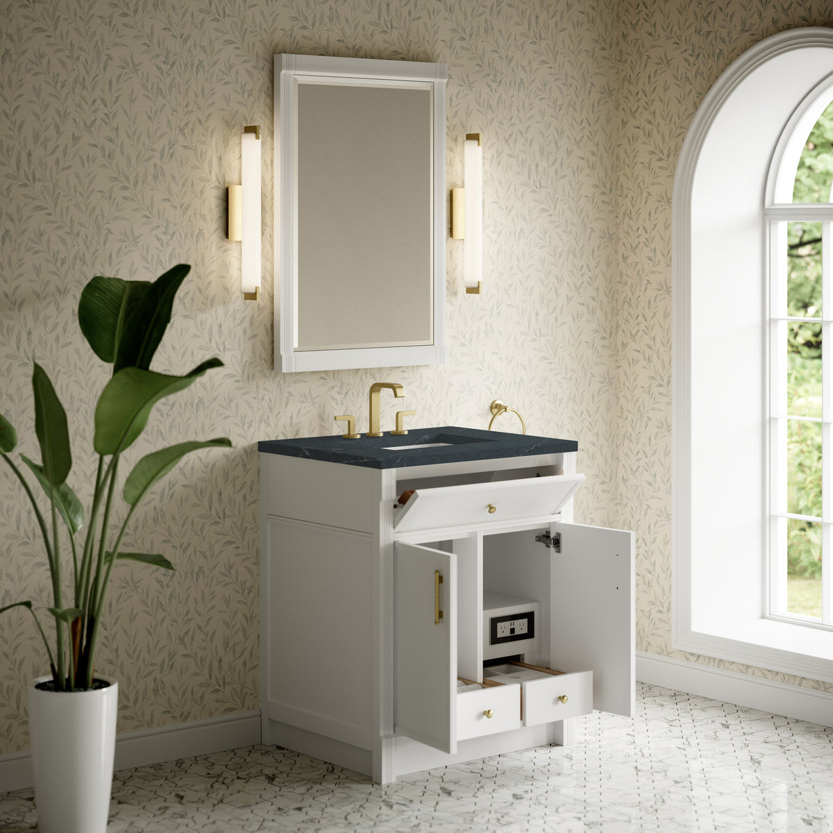 James Martin Vanities Bellshire 30" Bright White Single Vanity With 3 CM Charcoal Soapstone Silestone Top