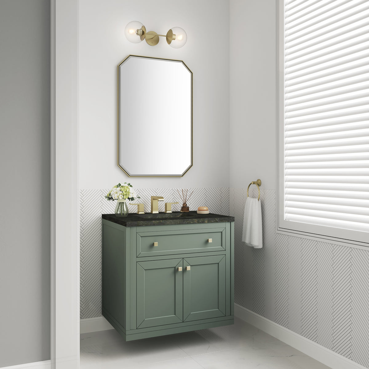 James Martin Vanities Chicago 30" Smokey Celadon Single Vanity With 3 CM Phantome Eclos Top