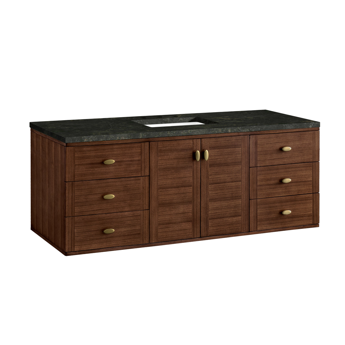 James Martin Vanities Amberly 60" Mid-Century Walnut Single Vanity With 3 CM Phantome Eclos Top