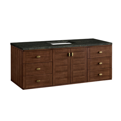 James Martin Vanities Amberly 60" Mid-Century Walnut Single Vanity With 3 CM Phantome Eclos Top