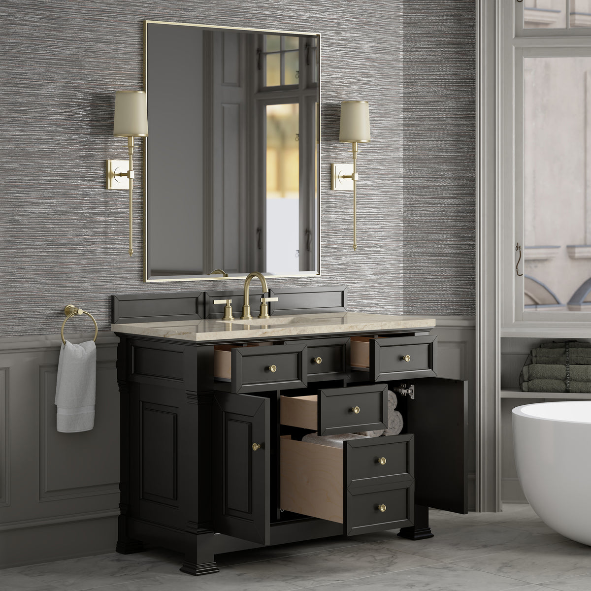 James Martin Vanities Brookfield 48" Black Onyx Single Vanity With 3 CM Tajnar Eclos Top