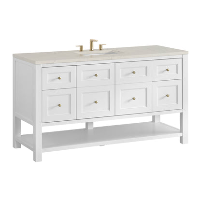 James Martin Vanities Breckenridge 60" Bright White Single Vanity With 3cm Siberian Silestone Top