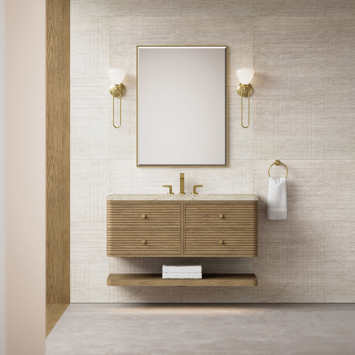 James Martin Vanities Allamari 48" Dune Mist Single Vanity With 3 CM Tajnar Eclos Top and FreePower Wireless Charger