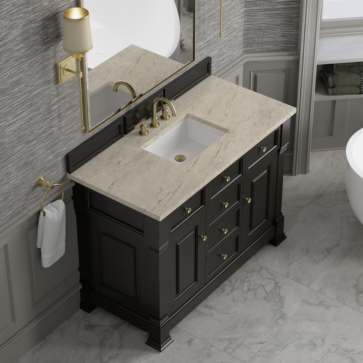 James Martin Vanities Brookfield 48" Black Onyx Single Vanity With 3 CM Tajnar Eclos Top