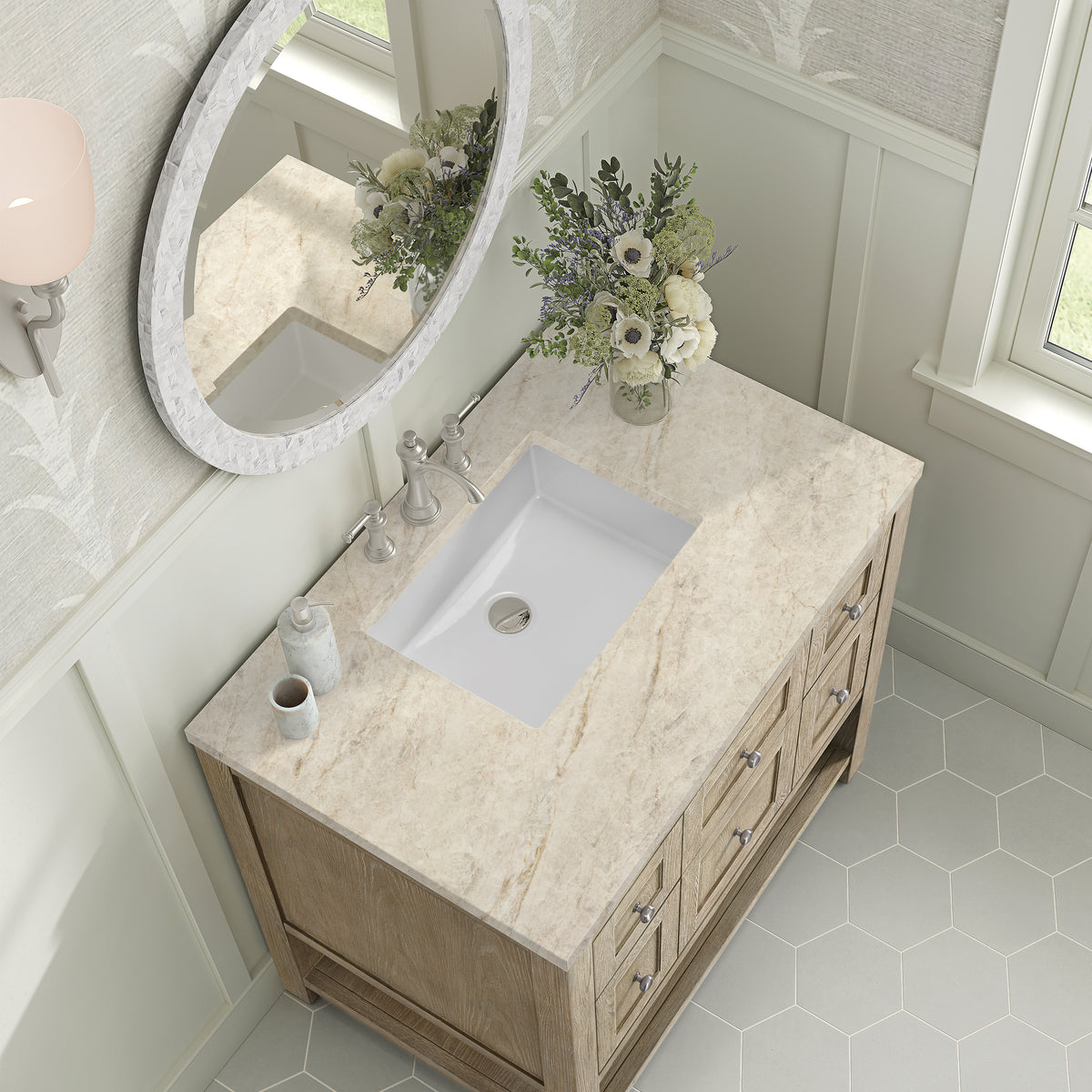 James Martin Vanities Breckenridge 36" Whitewashed Oak Single Vanity With 3cm Tajnar Eclos Top