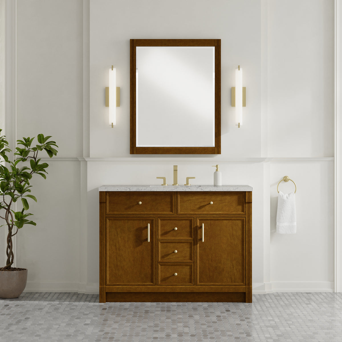 James Martin Vanities Bellshire 48" Honey Oak Single Vanity With 3 CM Eternal Jasmine Pearl Silestone Top