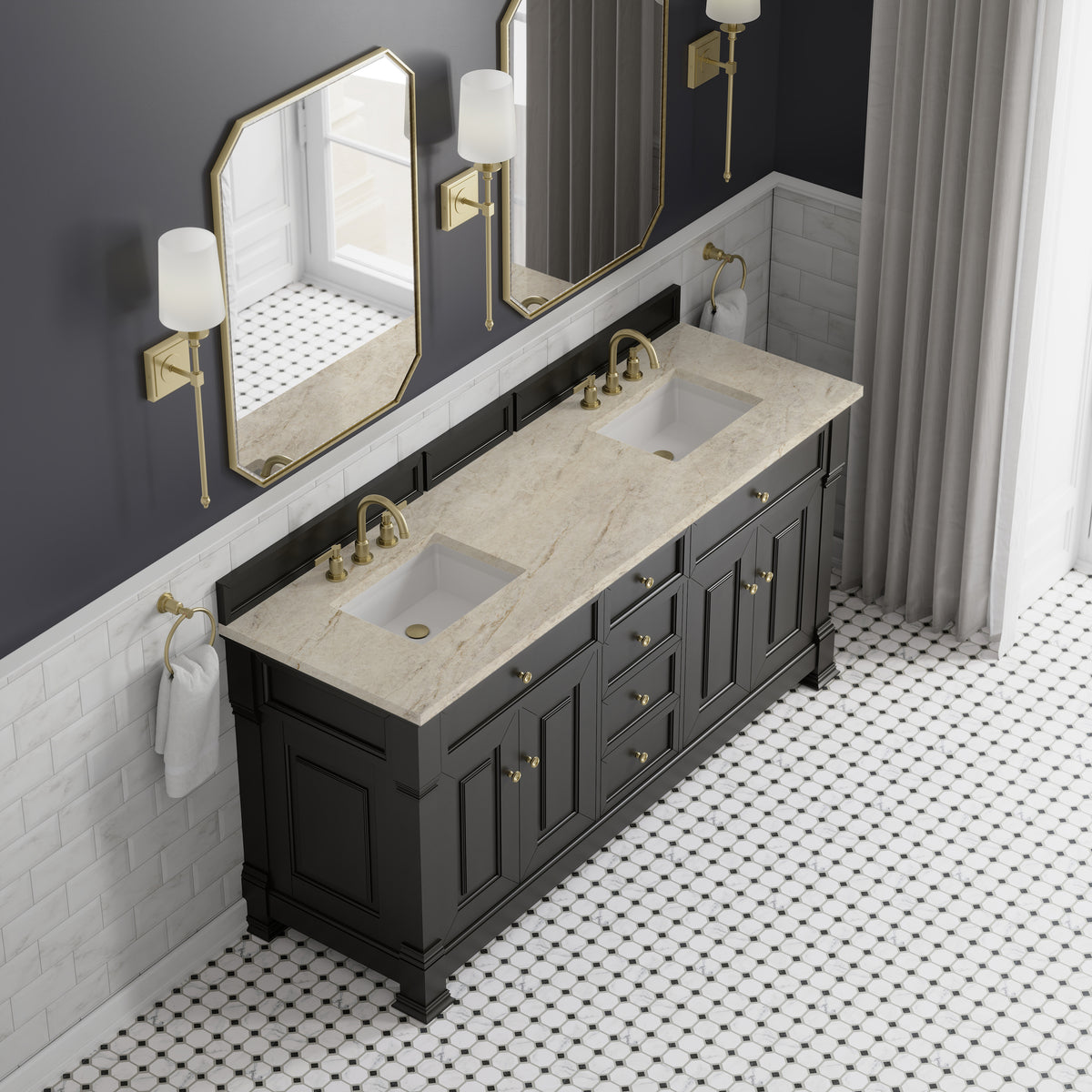 James Martin Vanities Brookfield 72" Black Onyx Double Vanity With 3 CM Tajnar Eclos Top