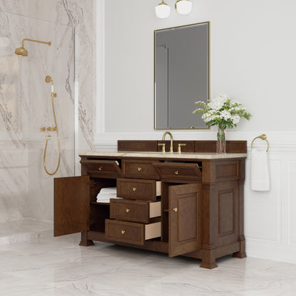 James Martin Vanities Brookfield 60" Honey Oak Single Vanity With 3 CM Tajnar Eclos Top