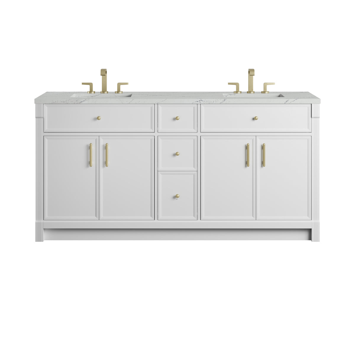 James Martin Vanities Bellshire 72" Bright White Double Vanity With 3 CM Ethereal Noctis Silestone Top and FreePower Wireless Charger