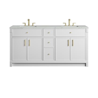 James Martin Vanities Bellshire 72" Bright White Double Vanity With 3 CM Ethereal Noctis Silestone Top and FreePower Wireless Charger