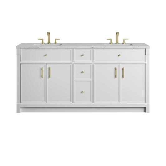 James Martin Vanities Bellshire 72" Bright White Double Vanity With 3 CM Ethereal Noctis Silestone Top and FreePower Wireless Charger