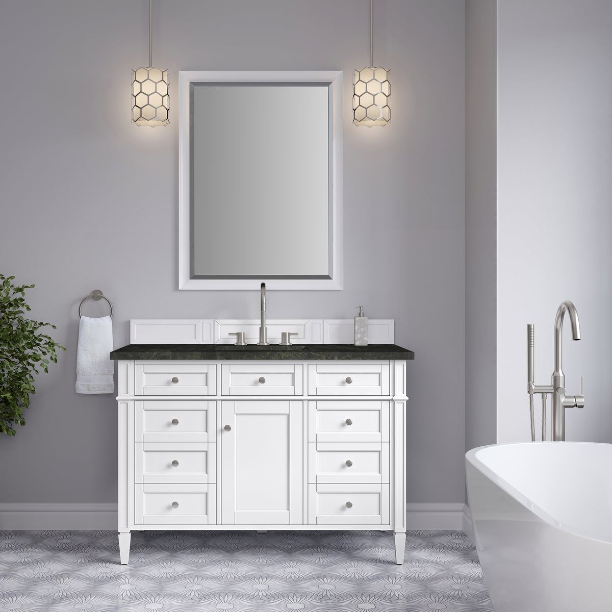 James Martin Vanities Brittany 48" Bright White Single Vanity With 3 CM Phantome Eclos Top