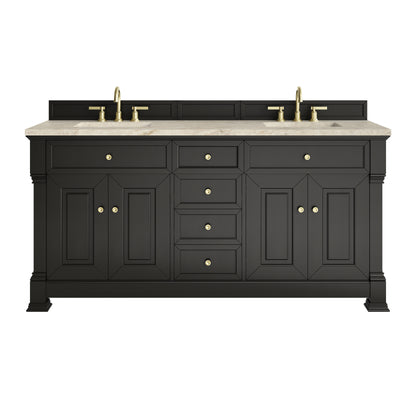 James Martin Vanities Brookfield 72" Black Onyx Double Vanity With 3 CM Tajnar Eclos Top