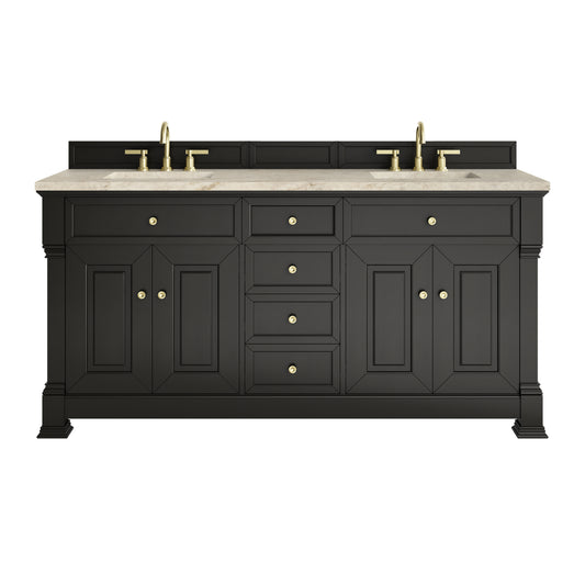 James Martin Vanities Brookfield 72" Black Onyx Double Vanity With 3 CM Tajnar Eclos Top