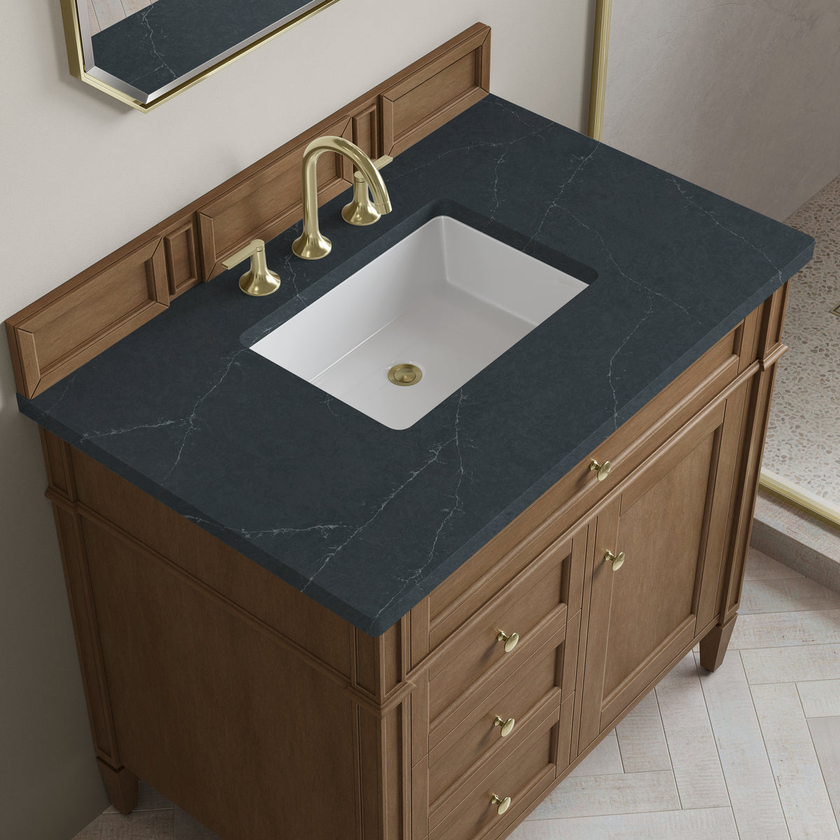 James Martin Vanities Brittany 36" Pecan Single Vanity With 3 CM Charcoal Soapstone Silestone Top