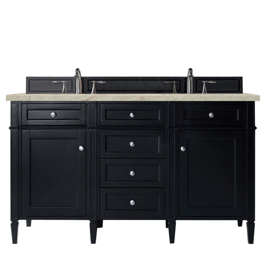 James Martin Vanities Brittany 60" Black Onyx Double Vanity With 3 CM Tajnar Eclos Top