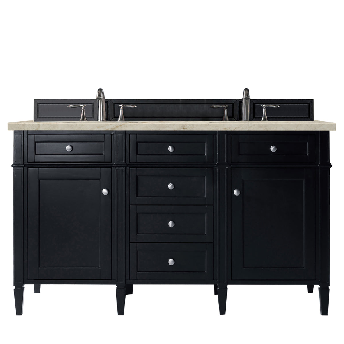 James Martin Vanities Brittany 60" Black Onyx Double Vanity With 3 CM Tajnar Eclos Top and FreePower Wireless Charger