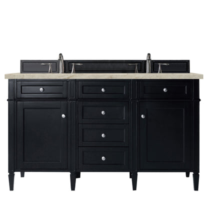 James Martin Vanities Brittany 60" Black Onyx Double Vanity With 3 CM Tajnar Eclos Top and FreePower Wireless Charger