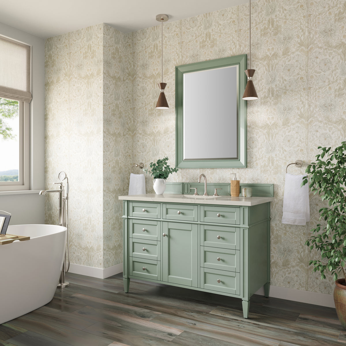 James Martin Vanities Brittany 48" Sage Green Single Vanity With 3 CM Siberian Silestone Top