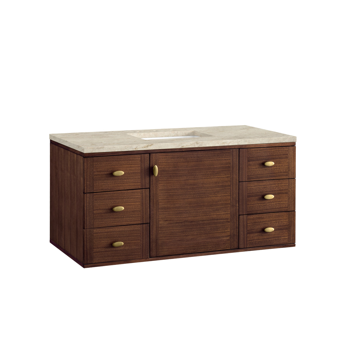 James Martin Vanities Amberly 48" Mid-Century Walnut Single Vanity With 3 CM Tajnar Eclos Top and FreePower Wireless Charger