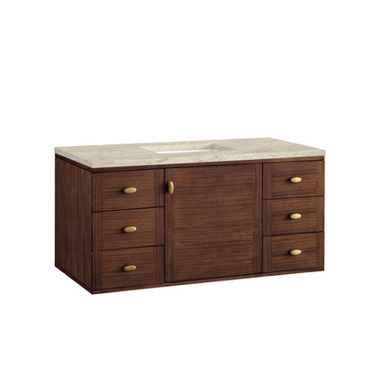 James Martin Vanities Amberly 48" Mid-Century Walnut Single Vanity With 3 CM Tajnar Eclos Top and FreePower Wireless Charger