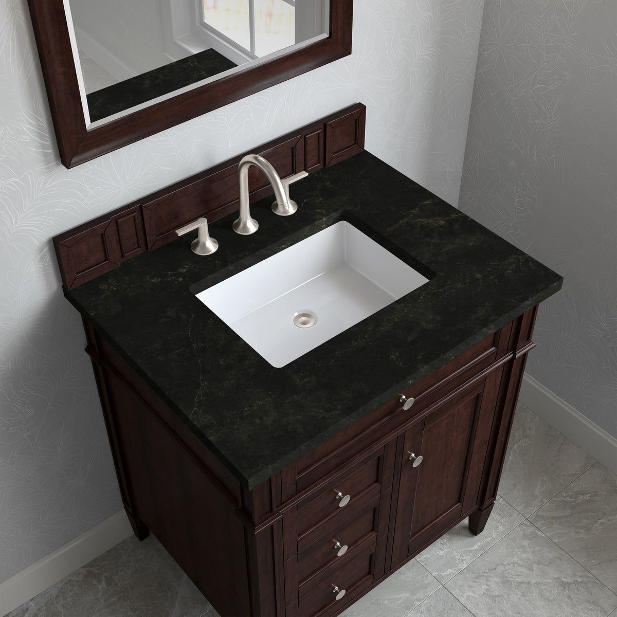 James Martin Vanities Brittany 30" Burnished Mahogany Single Vanity With 3 CM Phantome Eclos Top
